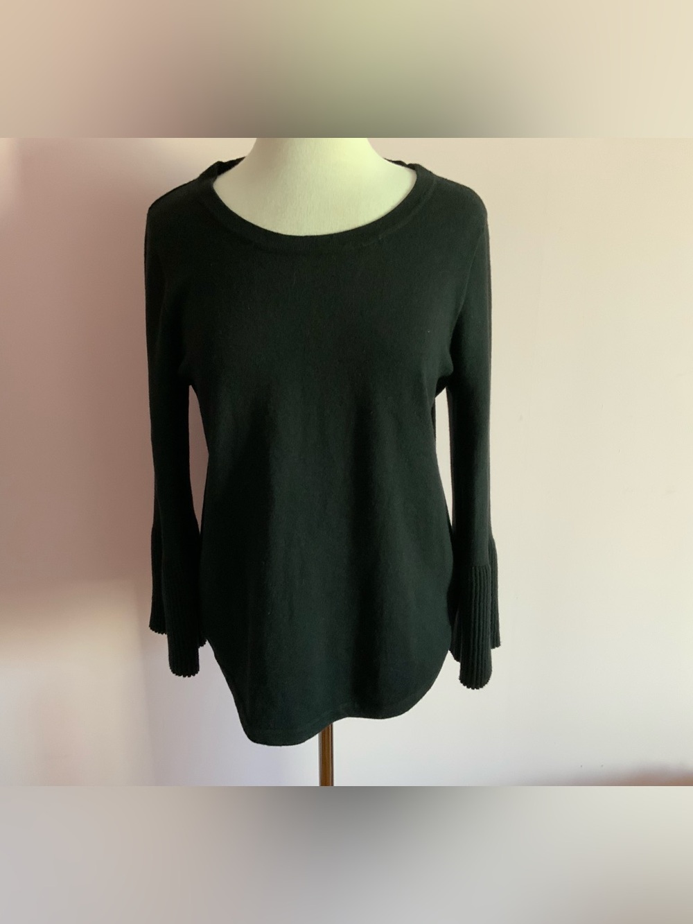 Max Studio Black Scoop Neck Sweater with Ribbed Bell Cuffs